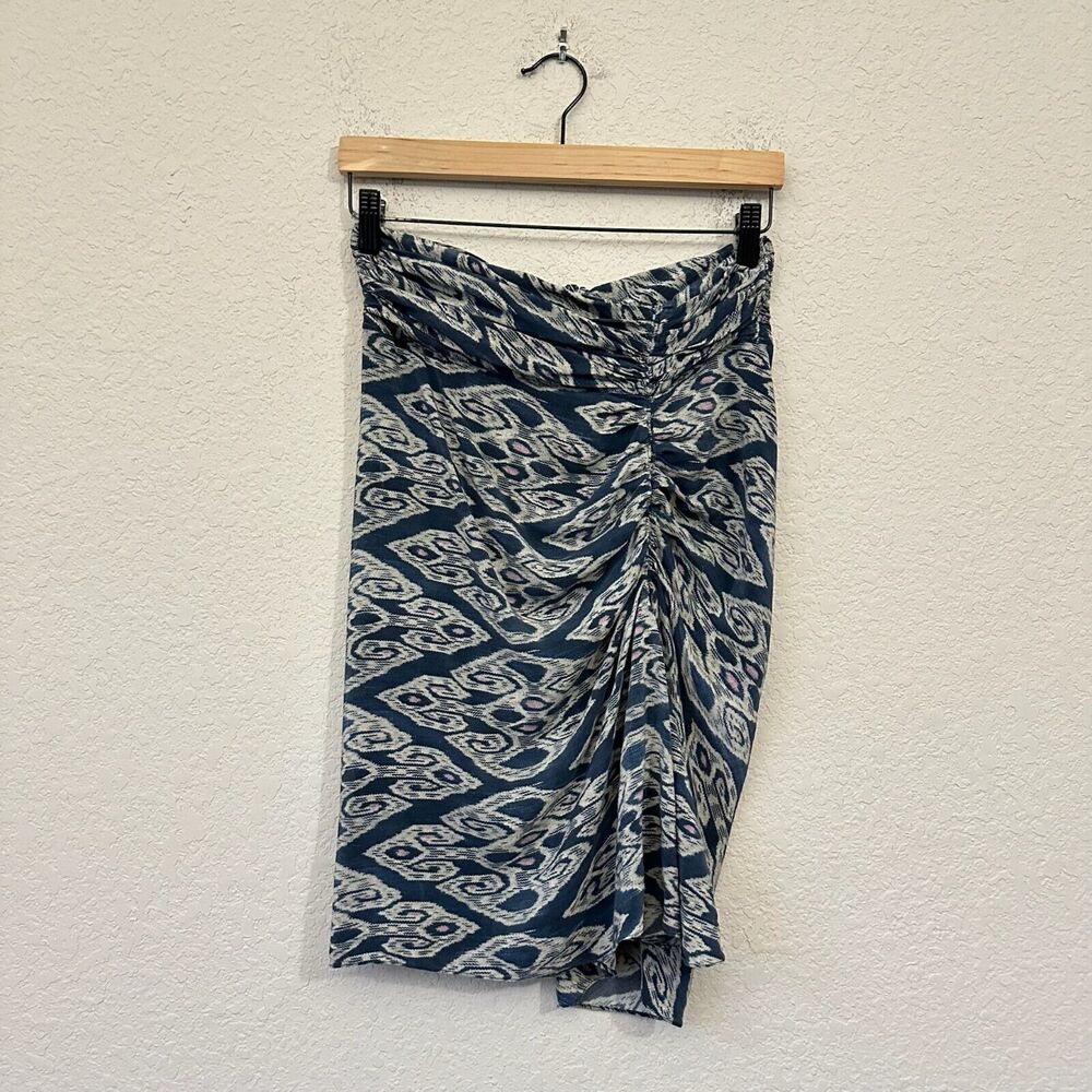 FIGUE Silk Ruched Knee-Length Skirt Asymmetric in Multi Ikat Print